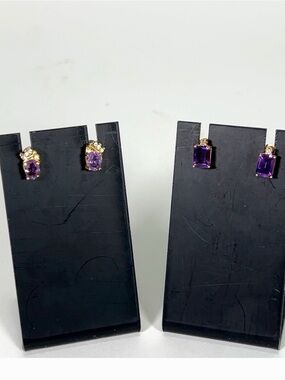 Gold-Plated Amethyst Stud Earrings - 2Pair